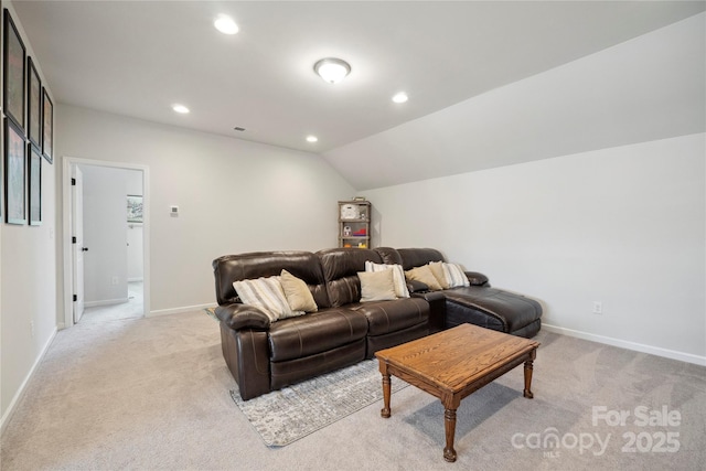 13339 Mcguffy Dr, Huntersville, NC 28078 - living area featuring light carpet, recessed lighting, and lofted ceiling