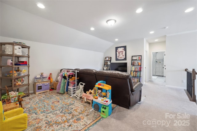 13339 Mcguffy Dr, Huntersville, NC 28078 - carpeted living area featuring recessed lighting and lofted ceiling
