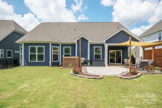 13339 Mcguffy Dr, Huntersville, NC 28078 - rear view of house with a patio, an outdoor living space, and a shingled roof
