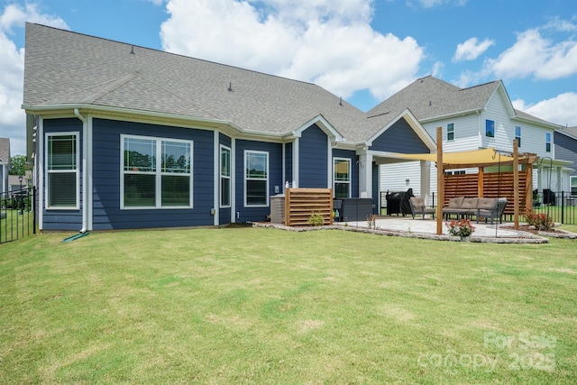 13339 Mcguffy Dr, Huntersville, NC 28078 - rear view of house featuring an outdoor hangout area, a patio area, and roof with shingles