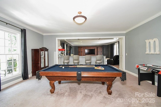 711 Yadkin St, Albemarle, NC 28001 - recreation room featuring billiards table, carpet flooring, and crown molding
