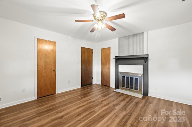 2028 Old Latter Rd, Newton, NC 28658 - unfurnished living room featuring a fireplace, ceiling fan, and wood finished floors