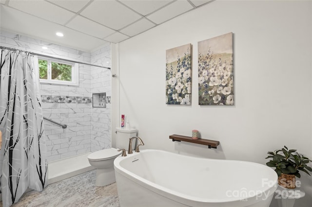 2028 Old Latter Rd, Newton, NC 28658 - bathroom with a tile shower, a freestanding bath, and recessed lighting