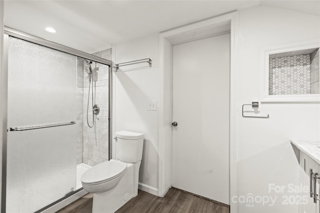 2028 Old Latter Rd, Newton, NC 28658 - full bathroom featuring wood finished floors, a stall shower, vanity, and recessed lighting