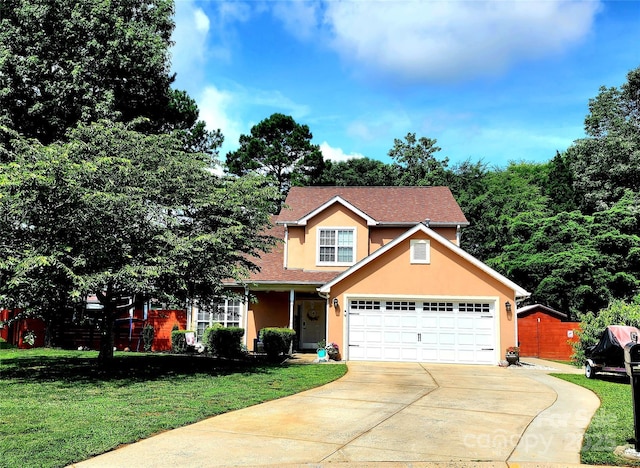 3108 Leicester Dr, Matthews, NC 28104 - traditional-style home featuring stucco siding, driveway, a front lawn, and a garage
