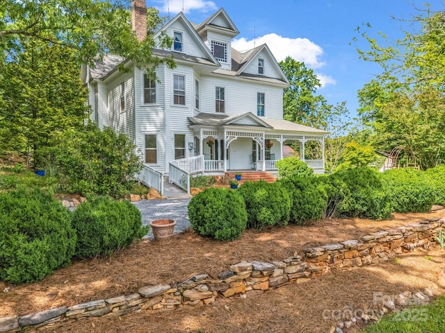 1111 Bills Creek Rd, Lake Lure, NC 28746 - victorian home with a porch and a chimney