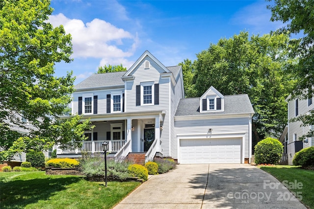 3535 Selwyn Farms Ln, Charlotte, NC 28209 - traditional-style house with a porch, concrete driveway, an attached garage, and roof with shingles