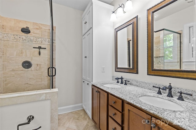3535 Selwyn Farms Ln, Charlotte, NC 28209 - full bath with a stall shower, double vanity, and marble finish floors