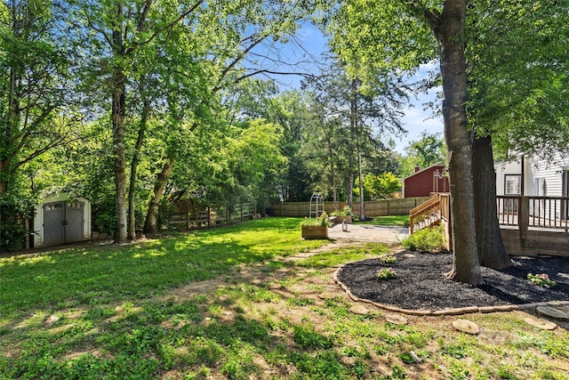 11401 Lone Star Cir, Charlotte, NC 28226 - fenced backyard with a storage shed and a deck