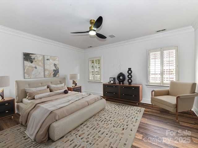 344 S Laurel Ave, Charlotte, NC 28207 - bedroom with crown molding, wood finished floors, and ceiling fan