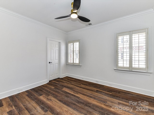 344 S Laurel Ave, Charlotte, NC 28207 - spare room with crown molding, dark wood finished floors, and a ceiling fan