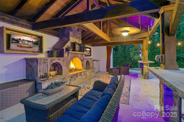 3981 Spinnaker Pl, Denver, NC 28037 - view of patio / terrace with a gazebo and an outdoor living space with a fireplace