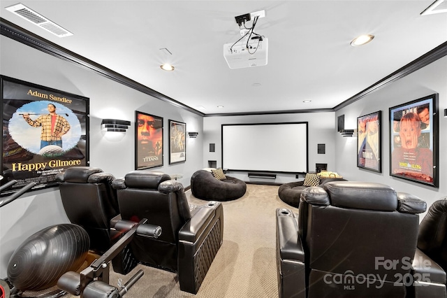 3981 Spinnaker Pl, Denver, NC 28037 - home theater with carpet flooring, crown molding, and recessed lighting