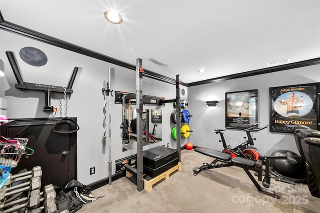 3981 Spinnaker Pl, Denver, NC 28037 - exercise area featuring crown molding and carpet floors