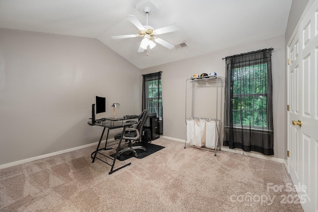 7518 Silver Arrow Dr, Charlotte, NC 28273 - carpeted office featuring ceiling fan and vaulted ceiling