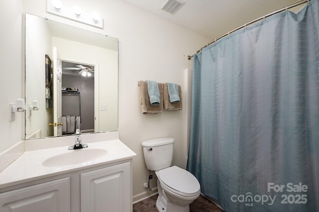 7518 Silver Arrow Dr, Charlotte, NC 28273 - bathroom with vanity, a ceiling fan, and a shower with shower curtain