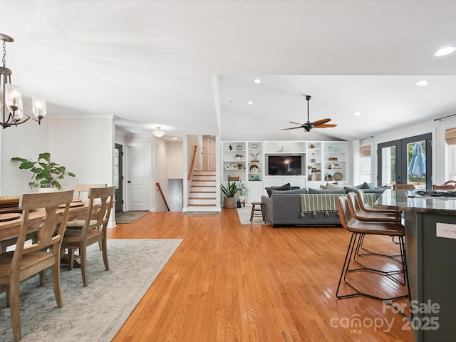 1711 Apple Tree Ln Unit 28, Fort Mill, SC 29715 - dining space featuring stairway, light wood finished floors, recessed lighting, a ceiling fan, and a chandelier