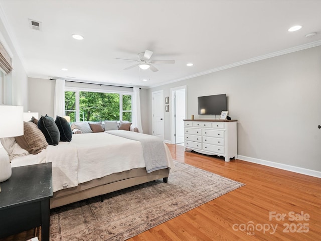 1711 Apple Tree Ln Unit 28, Fort Mill, SC 29715 - bedroom featuring crown molding, wood finished floors, recessed lighting, and a ceiling fan