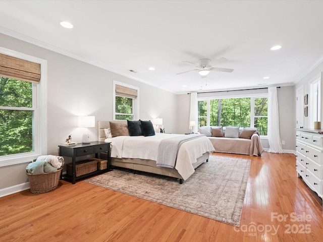 1711 Apple Tree Ln Unit 28, Fort Mill, SC 29715 - bedroom featuring crown molding, multiple windows, light wood-style flooring, recessed lighting, and a ceiling fan