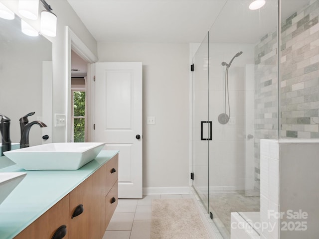 1711 Apple Tree Ln Unit 28, Fort Mill, SC 29715 - bathroom with vanity, a stall shower, and tile patterned floors