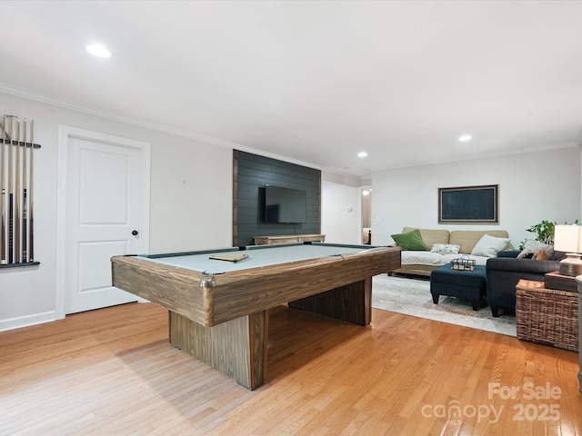 1711 Apple Tree Ln Unit 28, Fort Mill, SC 29715 - game room featuring pool table, light wood-style floors, ornamental molding, and recessed lighting