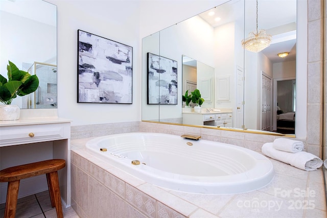 7554 Bluestar Ln, Charlotte, NC 28226 - full bathroom with a bath, vanity, walk in shower, ensuite bathroom, and tile patterned flooring