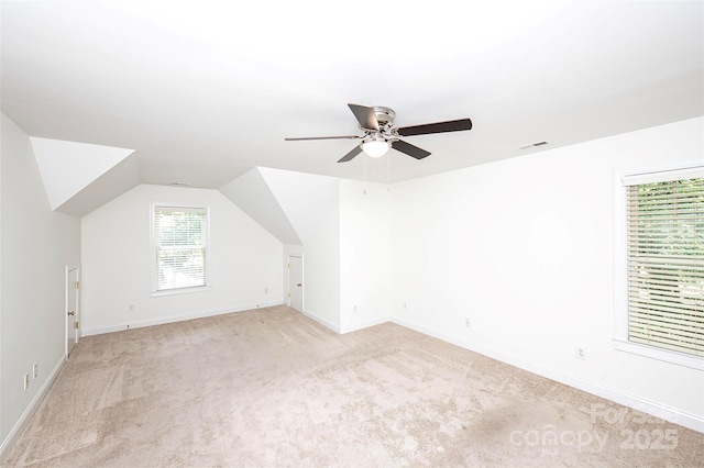 7554 Bluestar Ln, Charlotte, NC 28226 - additional living space featuring light colored carpet, ceiling fan, and lofted ceiling