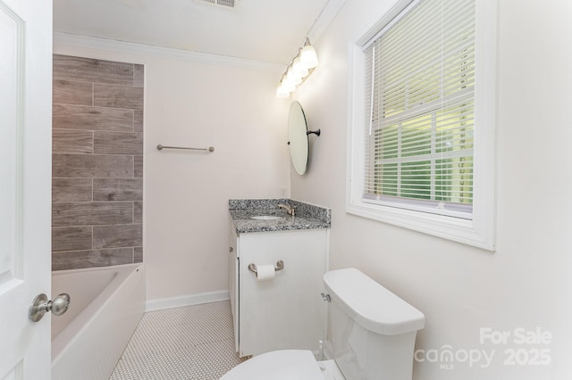909 Lakeview St, Kannapolis, NC 28083 - bathroom featuring vanity, tile patterned flooring,  shower combination, and crown molding