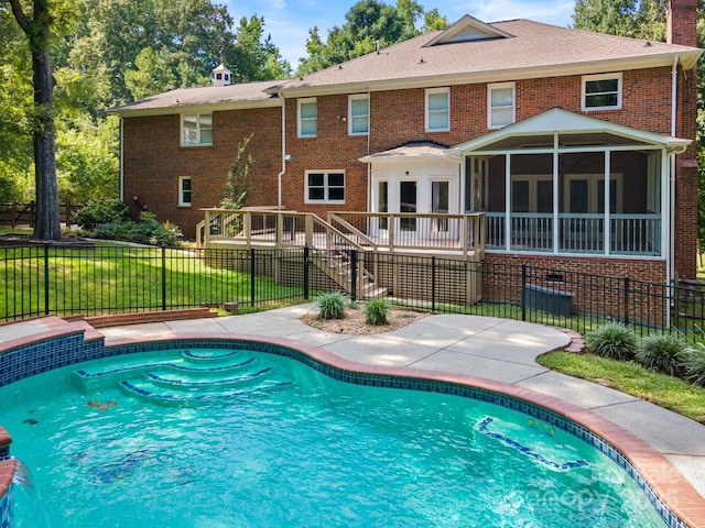 1134 Willow Oaks Trl, Matthews, NC 28104 - view of pool with a sunroom, stairs, and a patio area