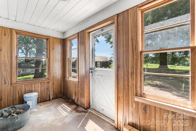 5560 Springs Rd, Conover, NC 28613 - doorway with wood walls and wood ceiling