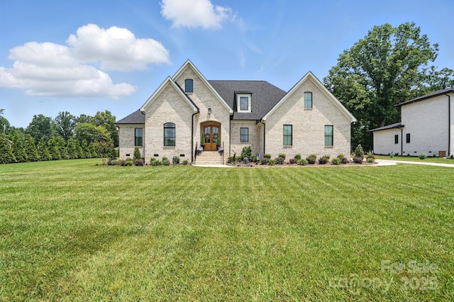 19 Berea Baptist Church Rd, Stanfield, NC 28163 - french country home featuring brick siding, a front yard, and french doors