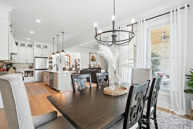 19 Berea Baptist Church Rd, Stanfield, NC 28163 - dining area with a chandelier, light wood finished floors, and recessed lighting
