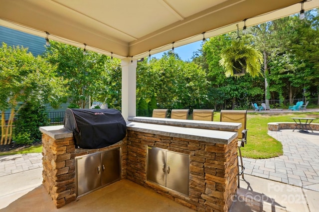 5105 Paisano Ln, Waxhaw, NC 28173 - view of patio featuring an outdoor kitchen and view of wooded area