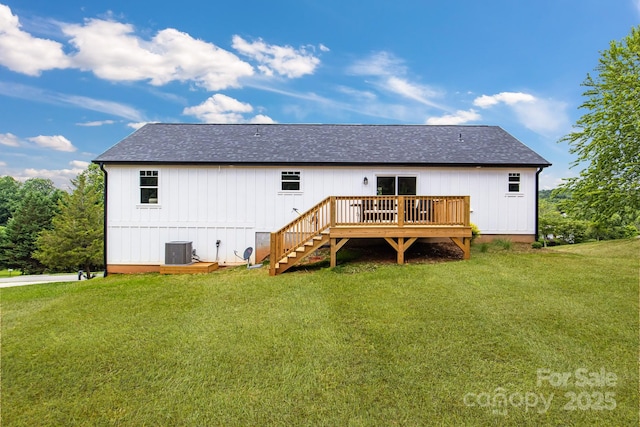 2205 Olde W Rd, Hudson, NC 28638 - back of property with a deck, a lawn, roof with shingles, and stairs