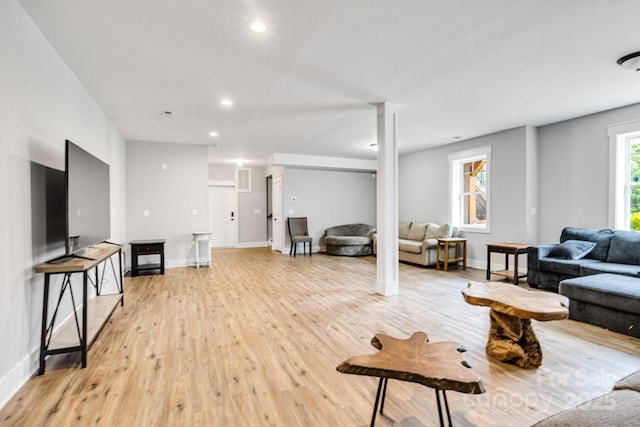 2205 Olde W Rd, Hudson, NC 28638 - living room featuring light wood-type flooring and recessed lighting