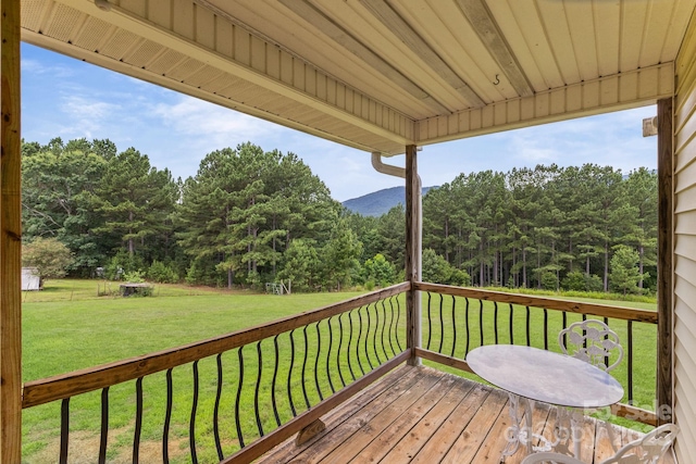 303 Ridgeview Dr, Mill Spring, NC 28756 - wooden terrace featuring a lawn and a wooded view