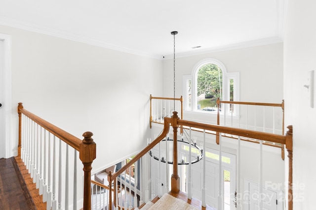 5408 Apple Glen Dr, Harrisburg, NC 28075 - staircase featuring wood finished floors and ornamental molding