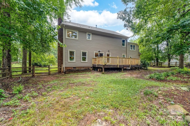 5408 Apple Glen Dr, Harrisburg, NC 28075 - rear view of property with a deck, a fenced backyard, and crawl space