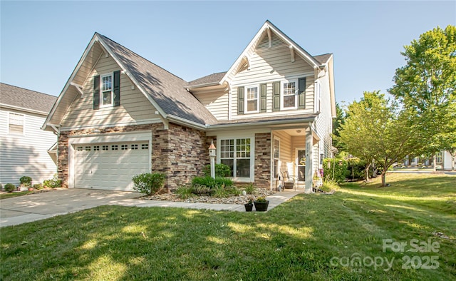 1304 Hammond Dr, Matthews, NC 28104 - traditional-style home featuring driveway, a front lawn, and stone siding