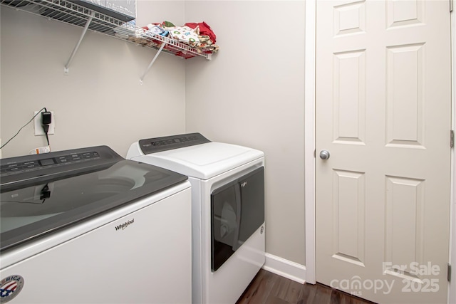 1304 Hammond Dr, Matthews, NC 28104 - laundry room with washer and clothes dryer and dark wood-type flooring