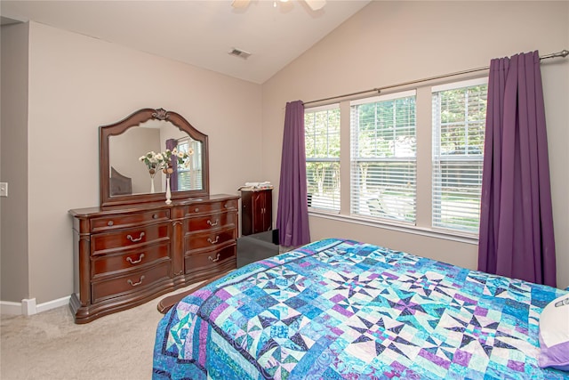 1304 Hammond Dr, Matthews, NC 28104 - bedroom with vaulted ceiling, carpet flooring, and a ceiling fan