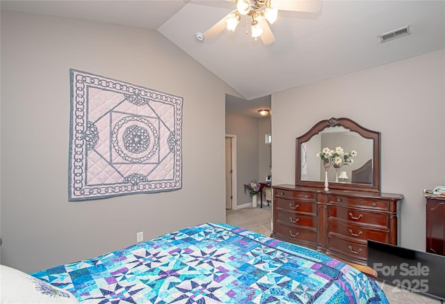 1304 Hammond Dr, Matthews, NC 28104 - bedroom with lofted ceiling, light colored carpet, and ceiling fan