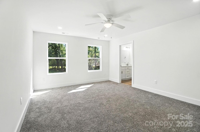 411 Patience Dr, Concord, NC 28025 - carpeted empty room featuring a ceiling fan and recessed lighting