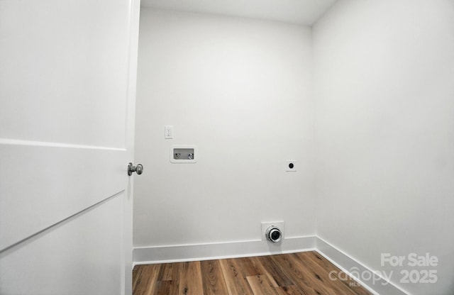 411 Patience Dr, Concord, NC 28025 - laundry area with hookup for a washing machine, hookup for an electric dryer, and dark wood-style flooring