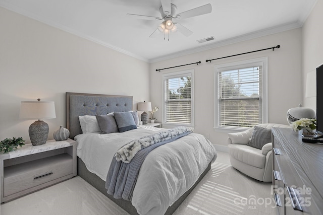 16522 Flintrock Falls Ln, Charlotte, NC 28278 - bedroom featuring ornamental molding, light carpet, and ceiling fan