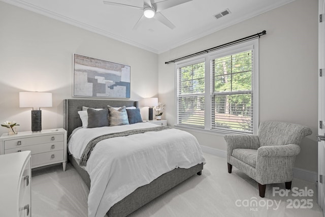 16522 Flintrock Falls Ln, Charlotte, NC 28278 - carpeted bedroom featuring crown molding and ceiling fan