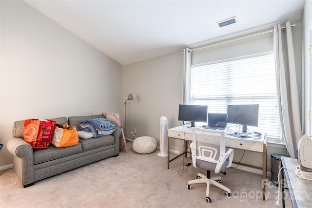 11521 Savannah Creek Dr, Charlotte, NC 28273 - carpeted home office featuring baseboards and lofted ceiling