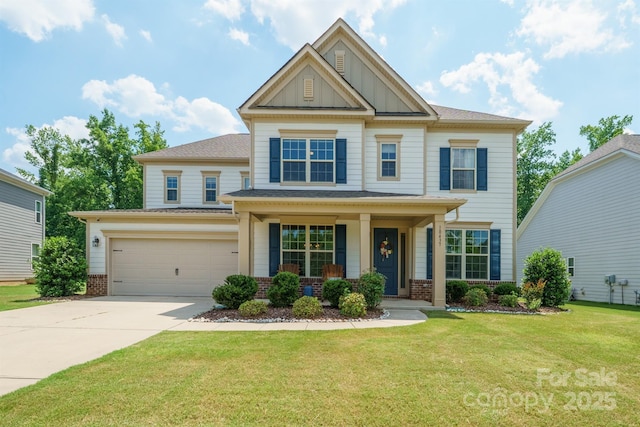 10437 Paper Birch Dr, Charlotte, NC 28215 - craftsman-style home with brick siding, driveway, a porch, and an attached garage