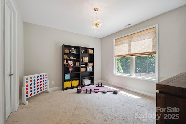 10437 Paper Birch Dr, Charlotte, NC 28215 - game room featuring carpet flooring and a chandelier