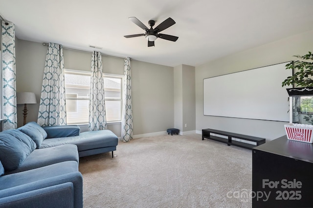 10437 Paper Birch Dr, Charlotte, NC 28215 - carpeted cinema featuring a ceiling fan and baseboards